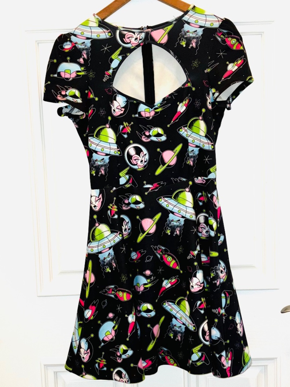 Sourpuss Clothing Alien UFO Space RARE Mini Dress w/ Cut Out bust Sz Small